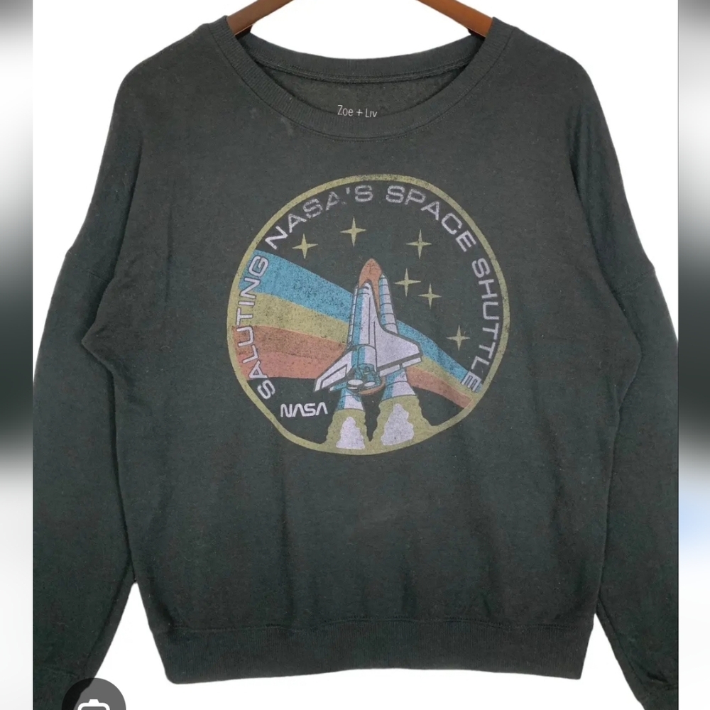 Zoe + Liv NASA Black Crew Neck Sweat Shirt Size Small